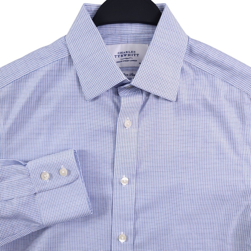 Charles Tyrwhitt Dress Shirt 15 33 Slim Fit Non Iron White Micro Grid Check